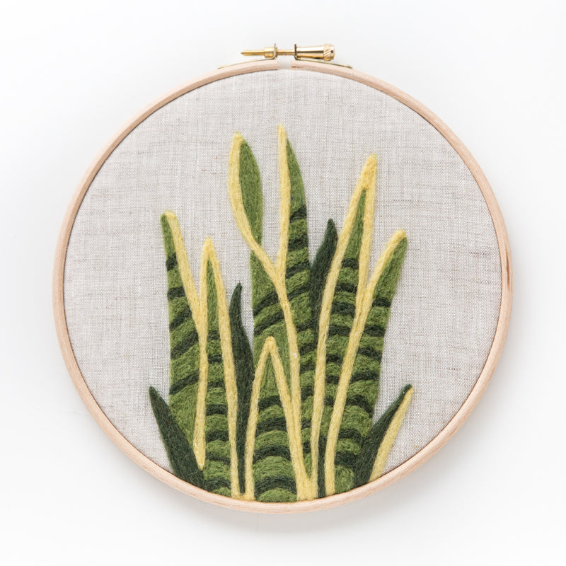 snake plant embroidery Snake Plant Felted Sky Kit
